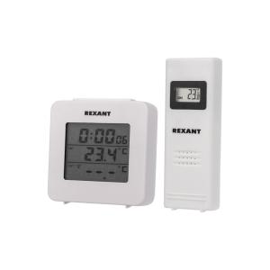 Термометр электронный с часами и беспроводным выносным датчиком REXANT 